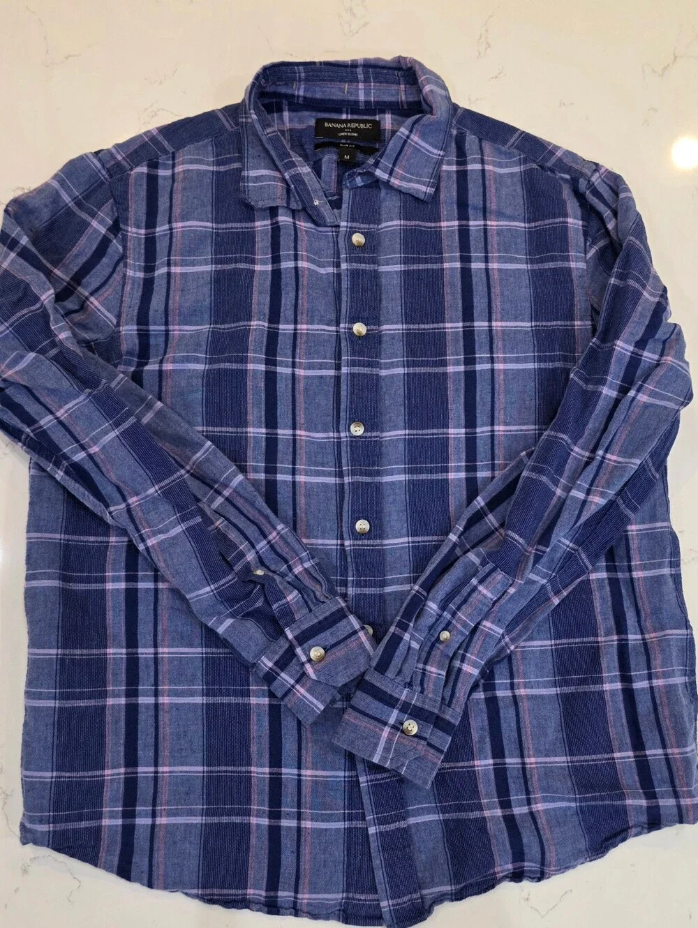 Banana Republic Men's Linen Blend Long-Sleeve Plaid Button-Up Shirt Size M -179